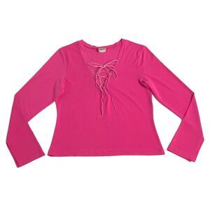 Vintage Fredericks of Hollywood Top Womens Large Pink Corset Tie Front Stretch